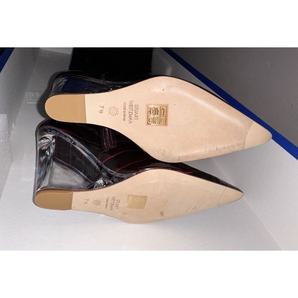Stuart Weitzman Lucite Croc-Embossed Leather Wedge Boots SIZE 7.5 $1200 - Picture 9 of 10